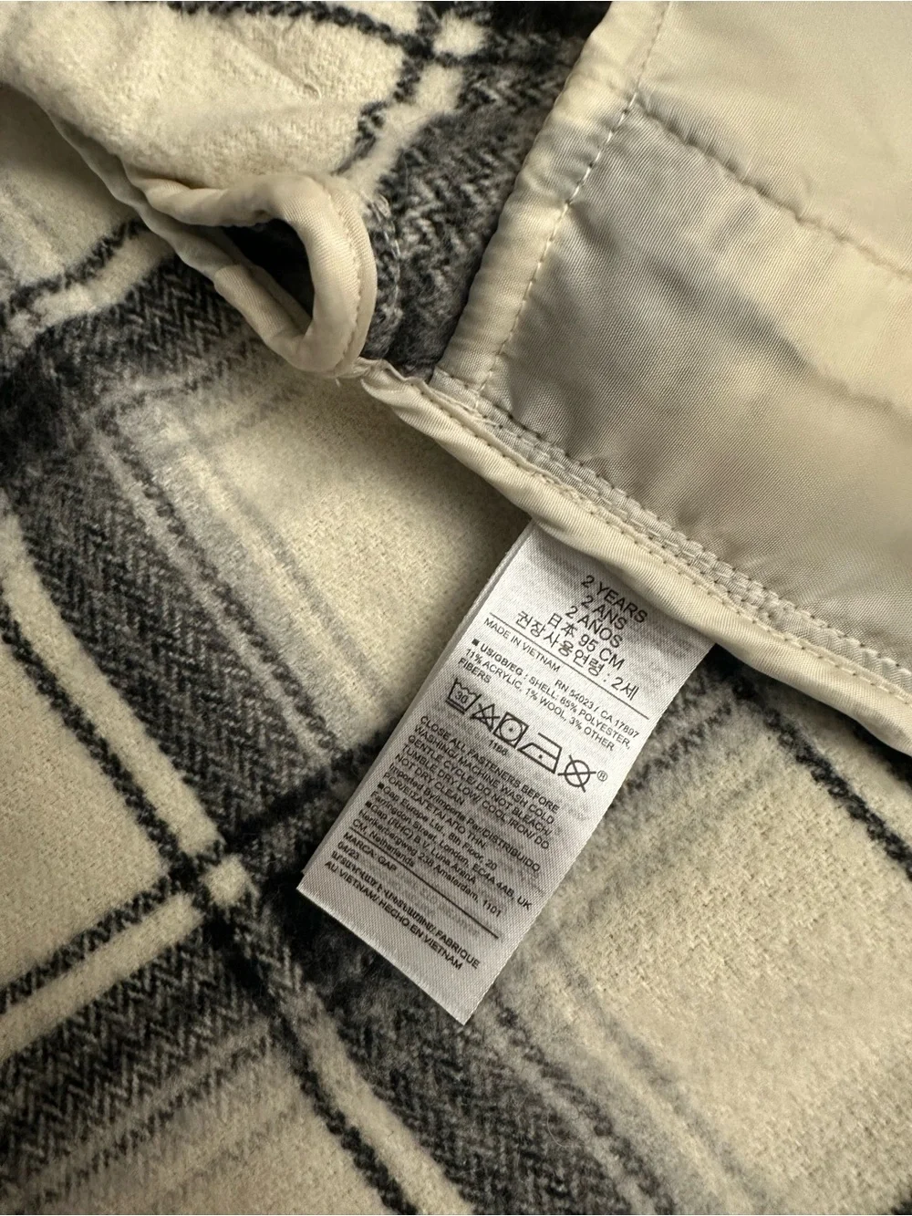 GAP Kids Cream and Black Plaid Button-Down Shacket